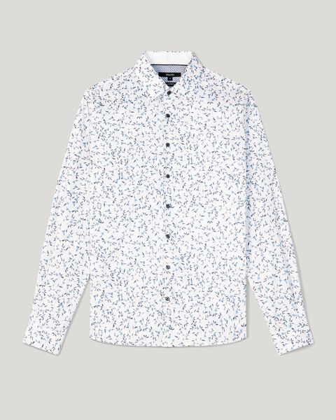White/Blue Slim Long Sleeve Floral Shirt